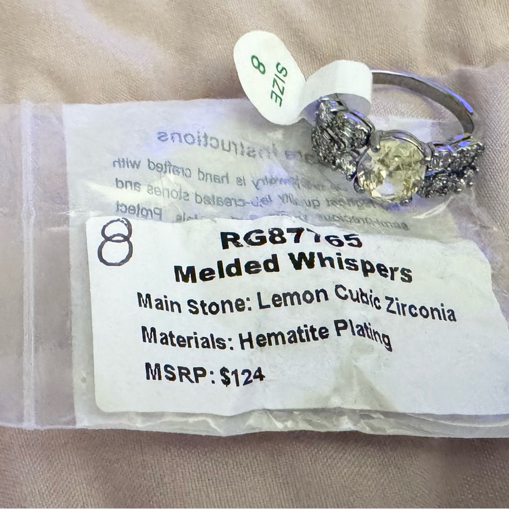 Melded Whispers Silver Ring with Lemon Cubic Zirconia